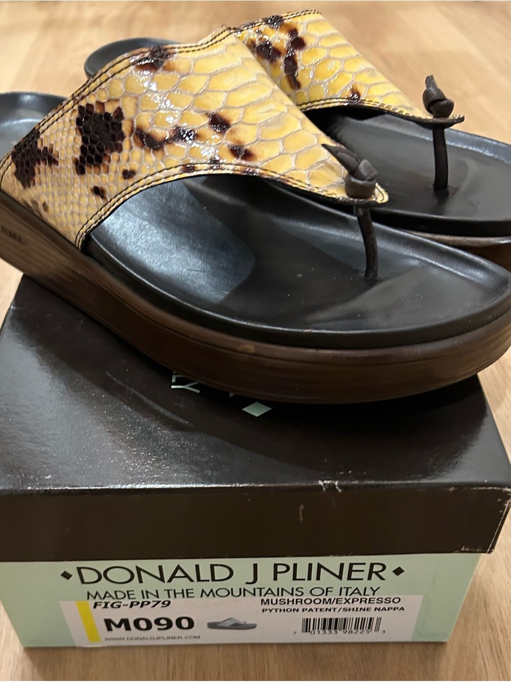 Donald J. Pliner Mushroom/Expresso Python-Print Wedge Sandal